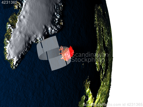 Image of Iceland from space during dusk