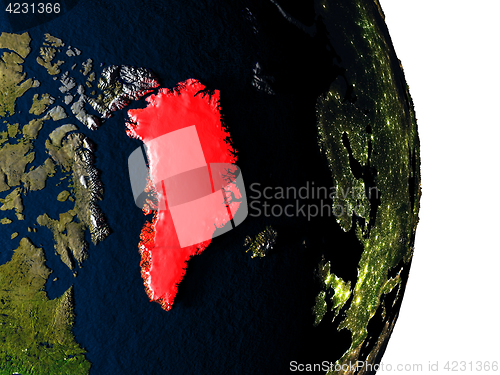 Image of Greenland from space during dusk