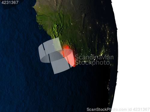 Image of Liberia from space during dusk