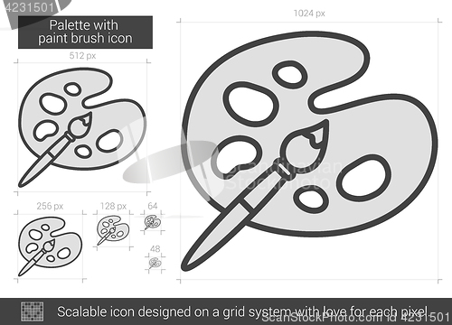 Image of Palette with paint brush line icon.