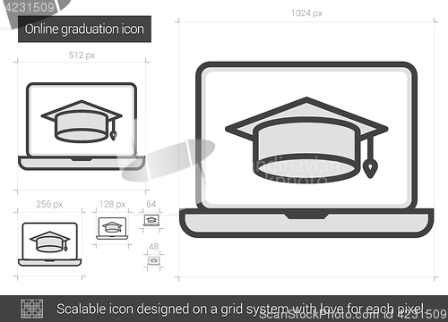 Image of Online graduation line icon.