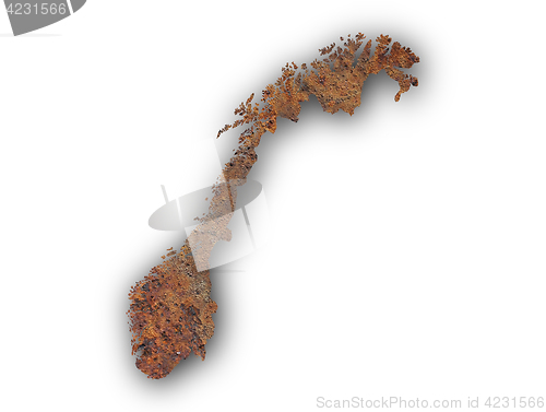 Image of Map of Norway on rusty metal