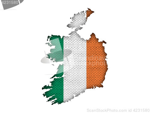 Image of Map and flag of Ireland on old linen