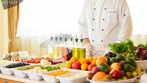 Image of salad bar with vegetables in the restaurant, healthy food