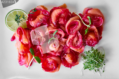 Image of Carpaccio of salmon in restaurant