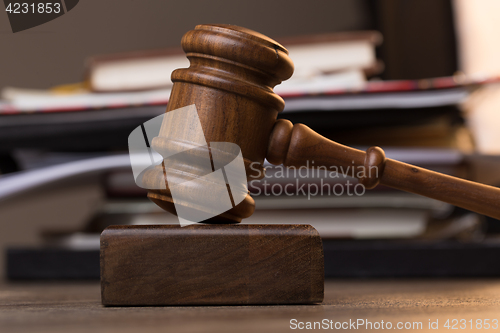 Image of Documents, judge\'s hammer on table