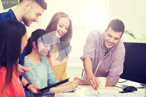 Image of happy creative team or students working at office