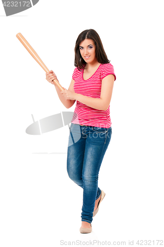 Image of Teen girl with baseball bat