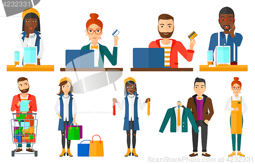 Image of Vector set of shopping people characters.