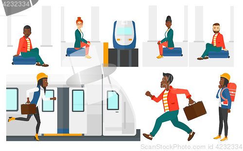 Image of Transportation vector set with people traveling.