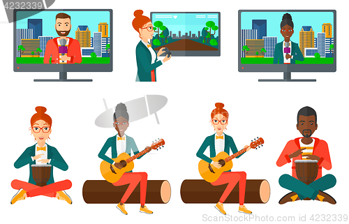 Image of Vector set of media people and musicians.