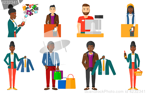 Image of Vector set of shopping people characters.