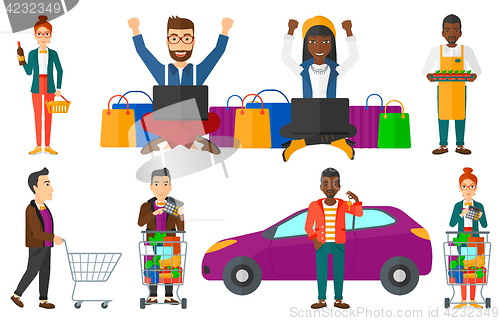 Image of Vector set of shopping people characters.