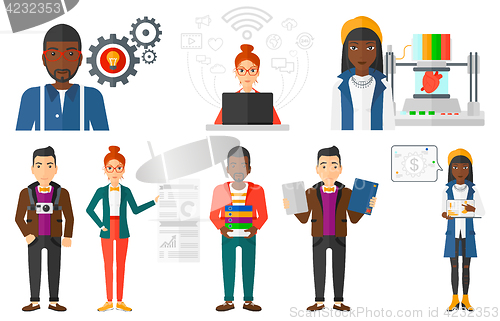 Image of Vector set of people using modern technologies.