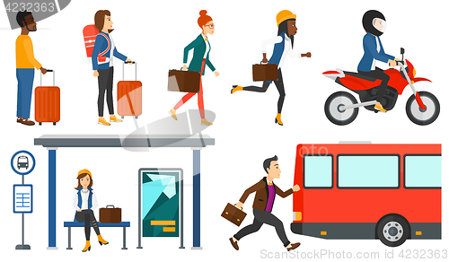 Image of Transportation vector set with people traveling.