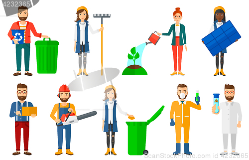 Image of Vector set of characters on ecology issues.