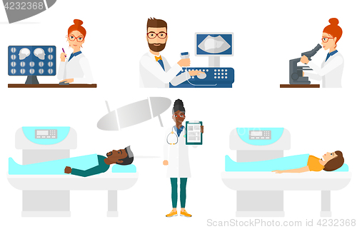 Image of Vector set of doctor characters and patients.