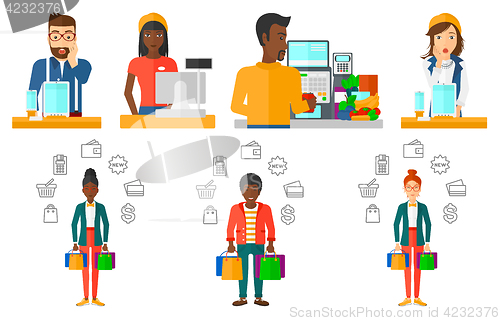 Image of Vector set of shopping people characters.