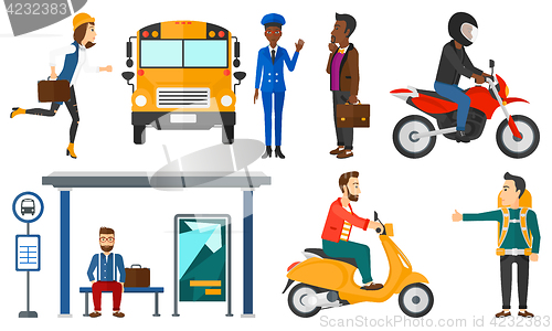 Image of Transportation vector set with people traveling.