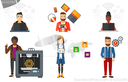 Image of Vector set of people using modern technologies.