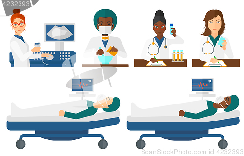 Image of Vector set of doctor characters and patients.