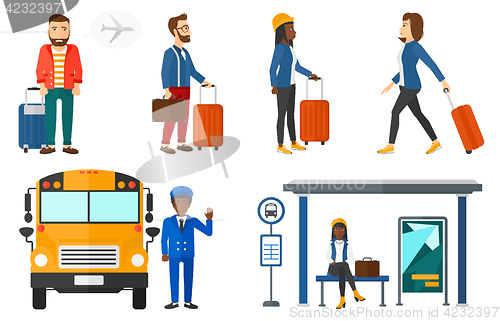 Image of Transportation vector set with people traveling.