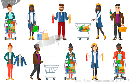 Image of Vector set of shopping people characters.