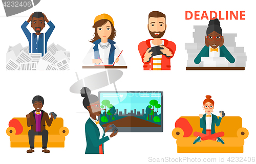 Image of Vector set of business character and people gaming