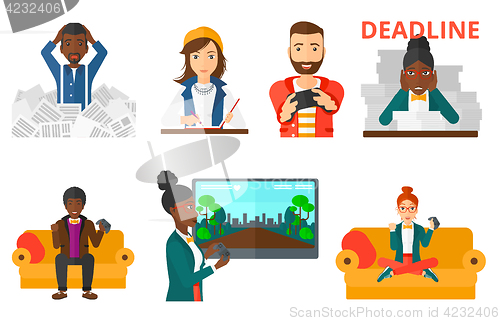 Image of Vector set of business character and people gaming