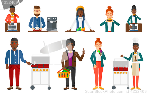 Image of Vector set of people eating and drinking.
