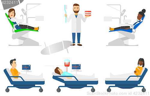 Image of Vector set of doctor characters and patients.