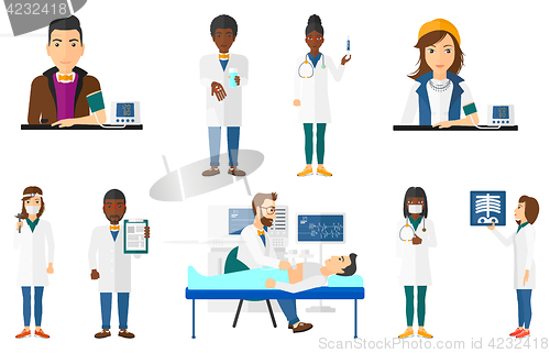 Image of Vector set of doctor characters and patients.