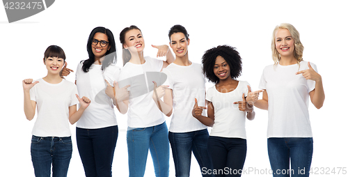 Image of international group of women in white t-shirts