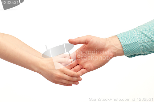 Image of happy father and child holding hands