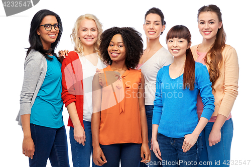 Image of international group of happy smiling women