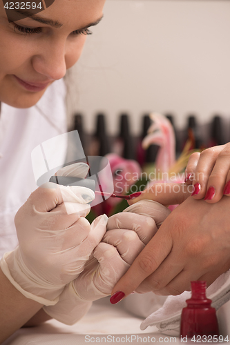 Image of Woman hands receiving a manicure