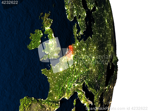 Image of Netherlands from space during dusk