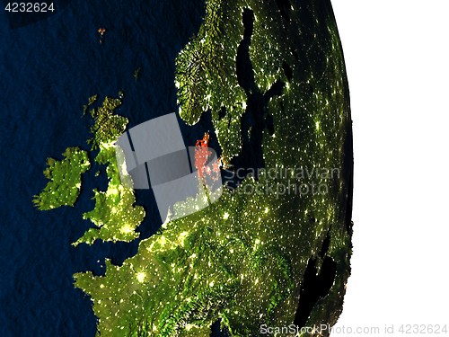 Image of Denmark from space during dusk