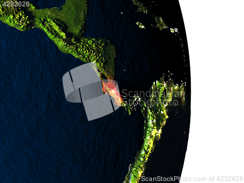 Image of Costa Rica from space during dusk