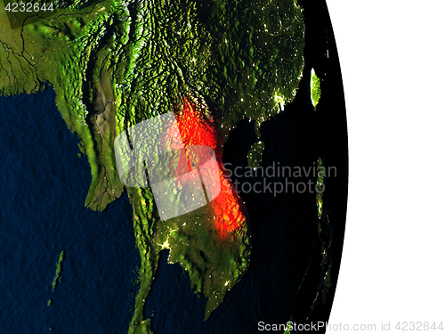 Image of Laos from space during dusk