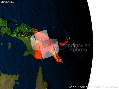 Image of Papua New Guinea from space during dusk