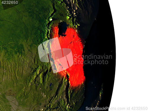 Image of Tanzania from space during dusk