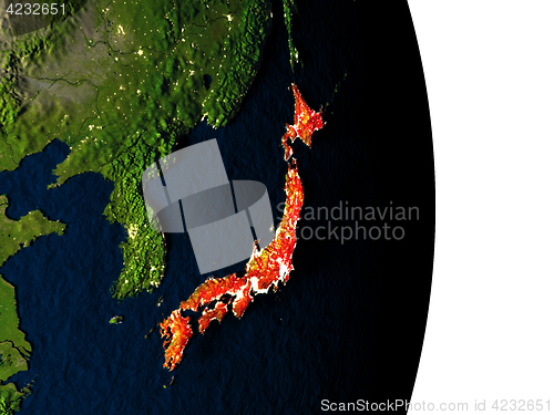 Image of Japan from space during dusk