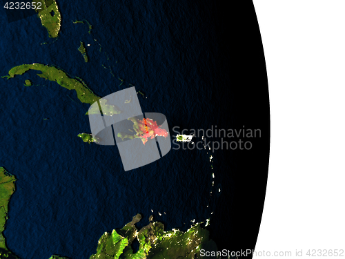 Image of Dominican Republic from space during dusk