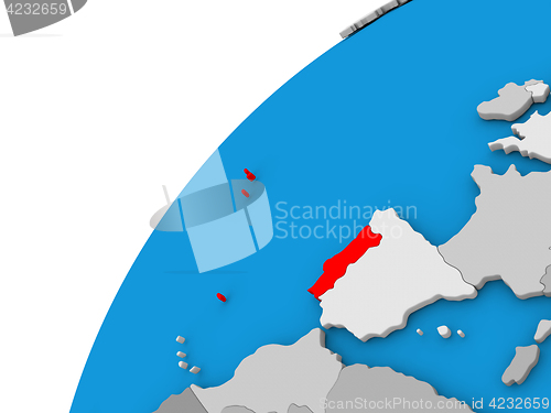 Image of Portugal on globe in red
