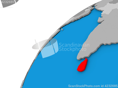 Image of Sri Lanka on globe in red