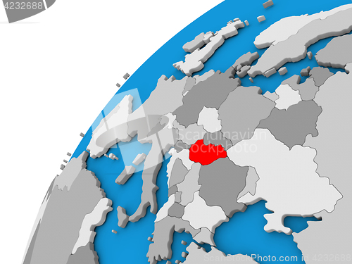 Image of Hungary on globe in red