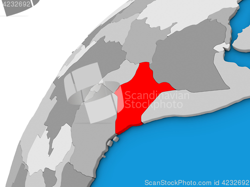 Image of Kenya on globe in red