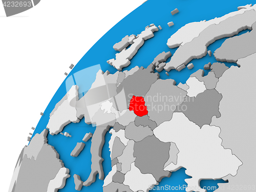 Image of Czech republic on globe in red