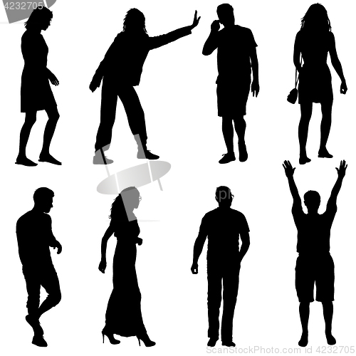 Image of Black silhouette group of people standing in various poses